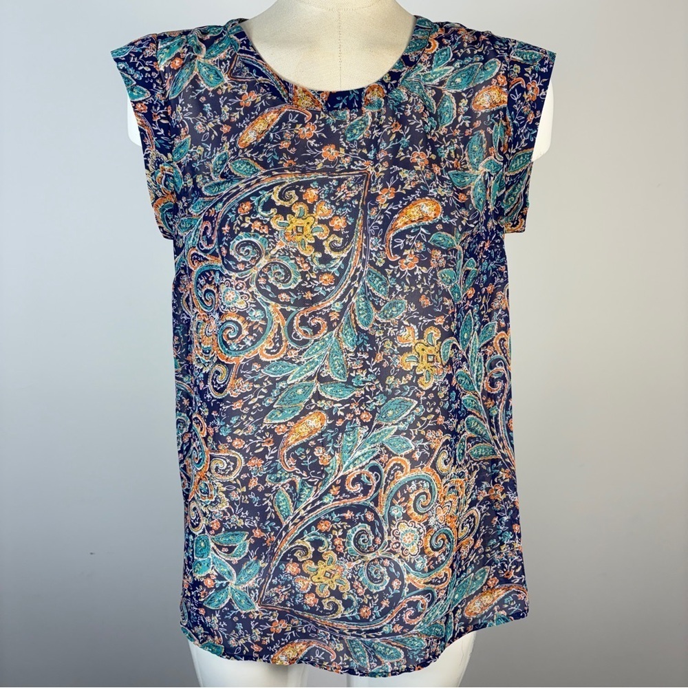 DR2 Blue and Orange Paisley Women's Blouse S